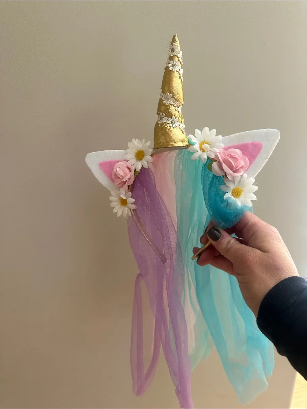 Girls Gold Unicorn Headband with Pastel Mane